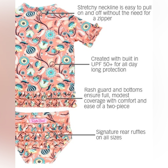 RuffleButts Paisley Paradise Two-Piece Rashguard Swimsuit Size 18-24 months - Picture 3 of 15